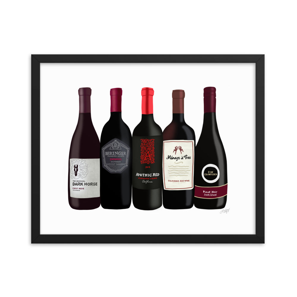 Red Wine Bottles Illustration - Framed Matte Print